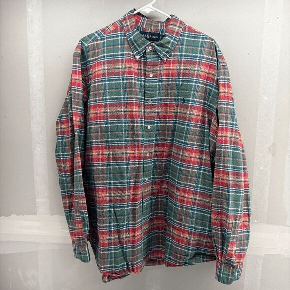Ralph Lauren Custom Fit Flannel Shirt Mens 2XL Plaid Long Sleeve Pink Button EUC - Picture 1 of 4